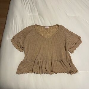 Pink Lily Beige Ruffle Hem Blouse